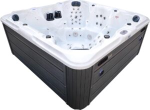 Jacuzzi z hydromasażem Aquajoy Maldives (230х230х95 cm), srebrnobiały marmur, z głośnikami i podświetleniem LED