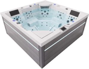 Wanna SPA z hydromasażem Aquajoy Monaco (220х220х90 cm), srebrno-biały marmur, z głośnikami i podświetleniem LED + Jet LED